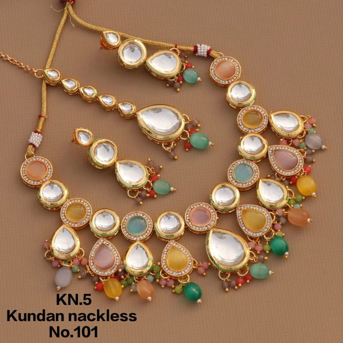 KN5 Kundan Necklace Set Bridal Jewellery Wholesale Price In Surat
